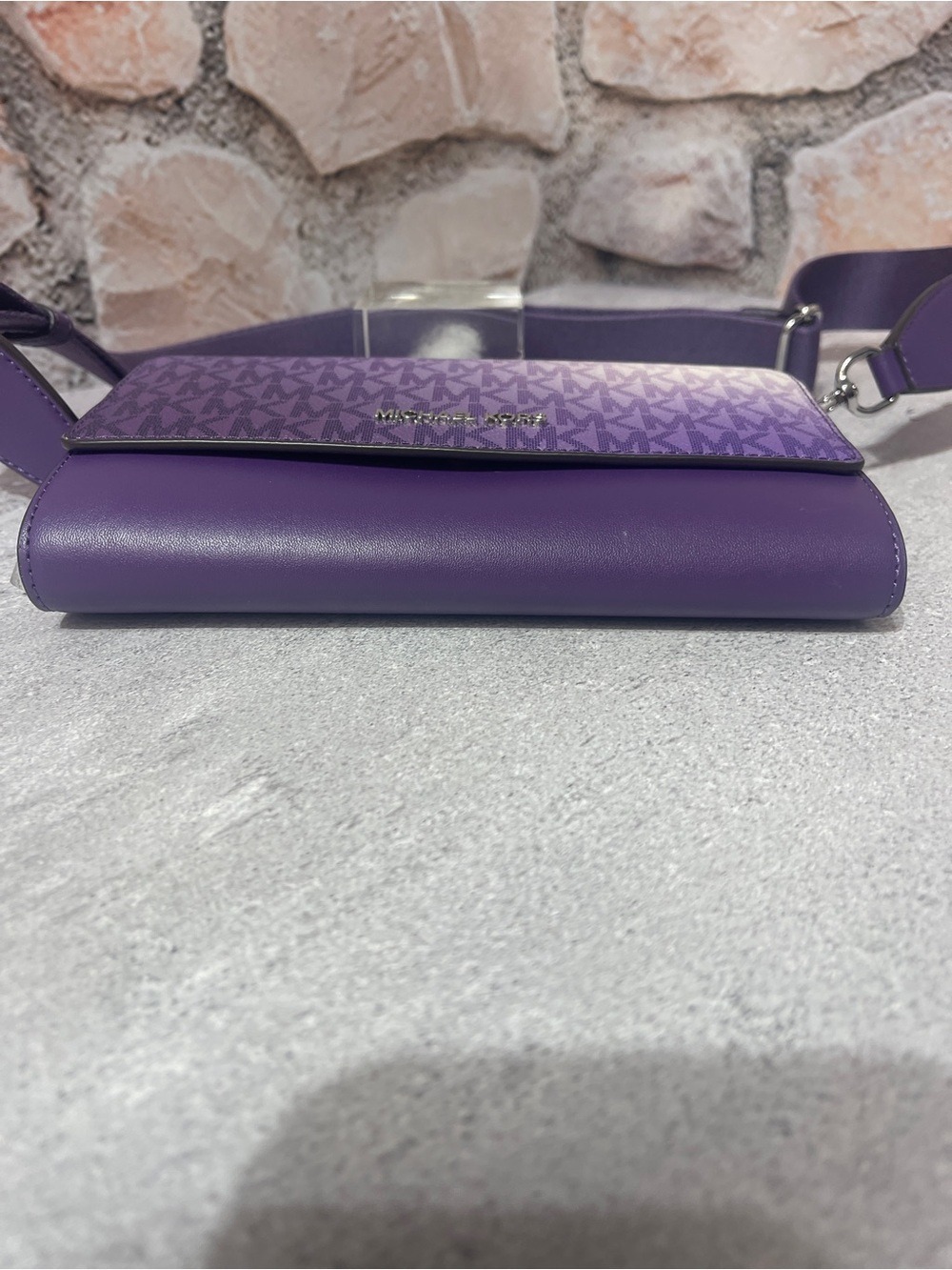 Michael Kors Ombre Logo Large Zip Around Wallet Crossbody Bag Dark Purple - Picture 6 of 8